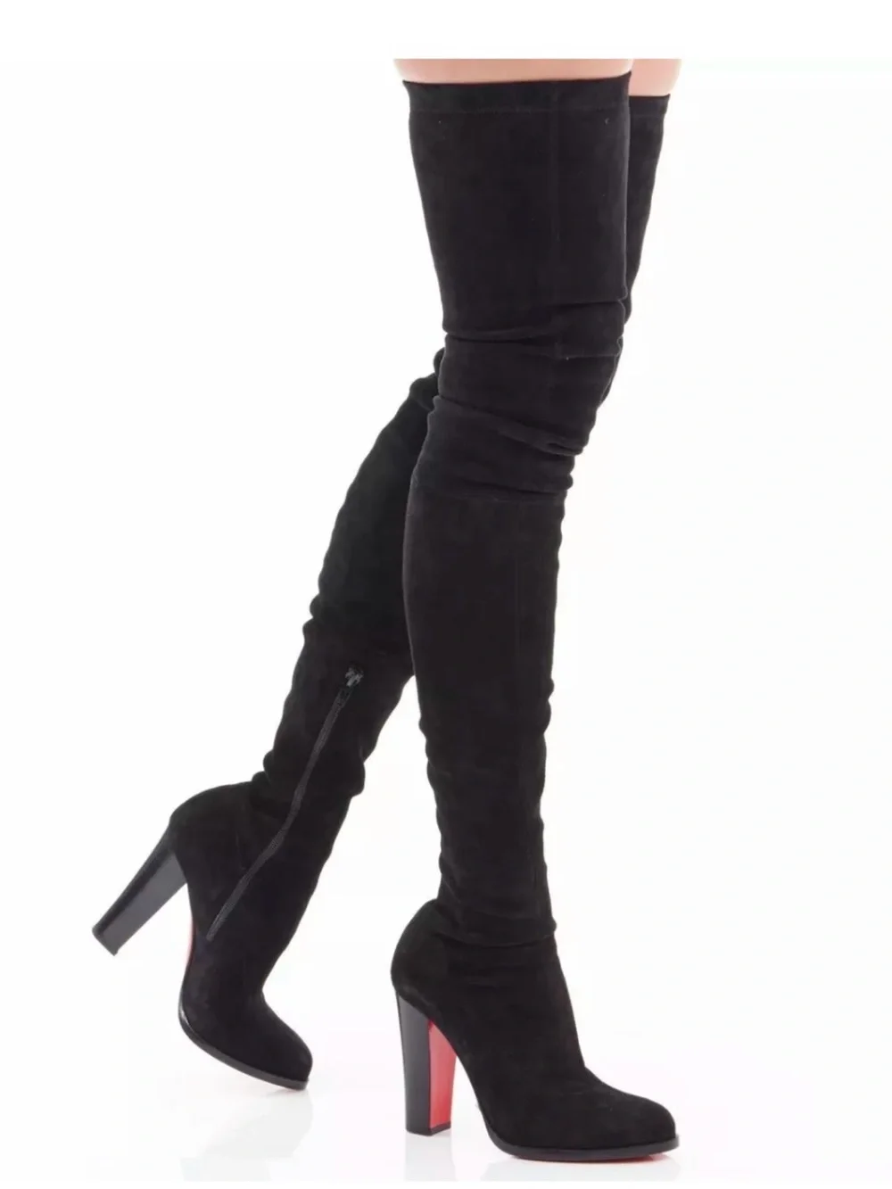 Christian Louboutin Black Suede Over-the-Knee Platform Heel Boots